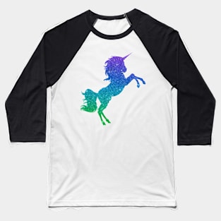 Bright Blue Green Ombre Faux Glitter Unicorn Baseball T-Shirt